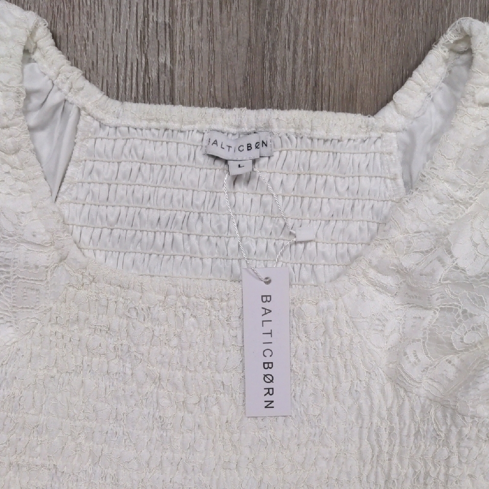 Baltic Born White Square Neck Bishop Sleeve Dress - Picture 2 of 4